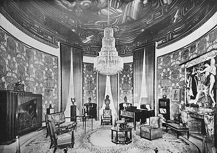 Salongen tilHôtel du Collectionneur, møblert av Émile-Jacques Ruhlmann, maleri av Jean Dupas, design av Pierre Patout