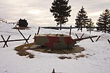 Torre de carro de combate montada numa posição fixa da Linha de Stalin, Rússia.