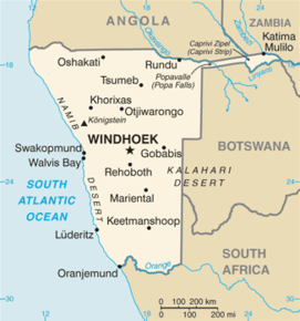 Kart over Republikken Namibia