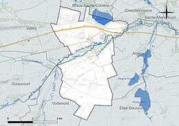 Carte en couleur présentant le réseau hydrographique de la commune