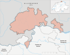 Mapa konturowa Szafuzy, w centrum znajduje się punkt z opisem „Rheinfall”