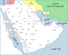 خارطة توزيع قبائل الجزيرة العربية في مطلع القرن السابع م؛ تظهر قبيلة عنزة في أقصى الشمال.