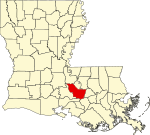 Mapa de Luisiana con la ubicación del Parish Iberville