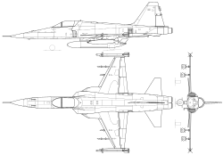 Az F–5E Tiger II háromnézeti rajza