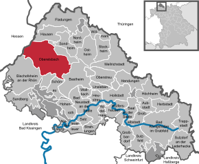 Poziția Oberelsbach pe harta districtului Rhön-Grabfeld