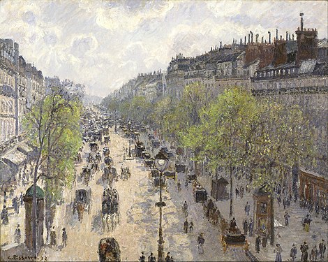 Le Boulevard de Montmartre, Matinée de Printemps (painted by Camille Pissarro, 1897; nominated by Andrew J.Kurbiko)
