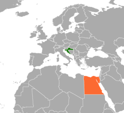 Map indicating locations of Croatia and Egypt