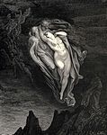 Gustave Doré: The Souls of Paolo and Francesca, wood-engraving, 1857