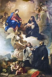 La Vierge, et les jésuites : Saints Stanislas Kostka, Louis de Gonzague et François Borgia