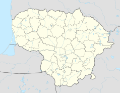 Mapa konturowa Litwy, u góry znajduje się punkt z opisem „Szawle”