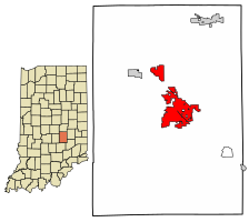 Location of Shelbyville in Shelby County, Indiana.