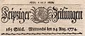 Leipziger Zeitungen vom 24. August 1774