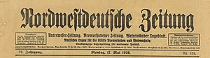 Kopfzeile der Nordwestdeutschen Zeitung vom 17. Mai 1926