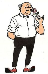 Publicity shot of Lambik sniffing a flower. 1960s. Drawn by Willy Vandersteen.
