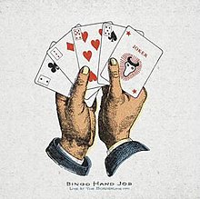 A drawing of hands holding playing cards