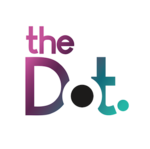 A white disc with two lines of text reading "the Dot." in a gradient going from purple on the left to green on the right.