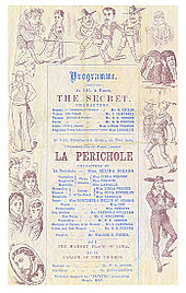 poster for The Secret and La Périchole with cast lists surrounded by drawings of characters