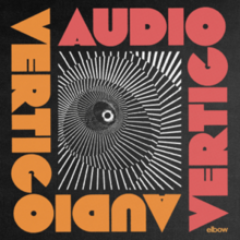 The words Audio Vertigo twice in both red and orange bordering an inner image of a spiral
