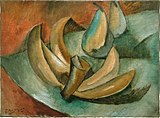 Georges Braque, 1908, Cinq bananes et deux poires (Five Bananas and Two Pears), oil on canvas, 24 × 33 cm, Musée National d'Art Moderne