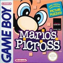 The North American (?) cover art of Mario's Picross. It depicts Mario's face on the cover similarly to the game's title screen.