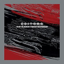 A grey background with black and red paint smeared on it and the band name and EP title written in white and struck through