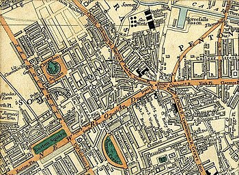 Map of Somers Town in 1837 before the building of Euston station and which shows the street as "Seymour Street".