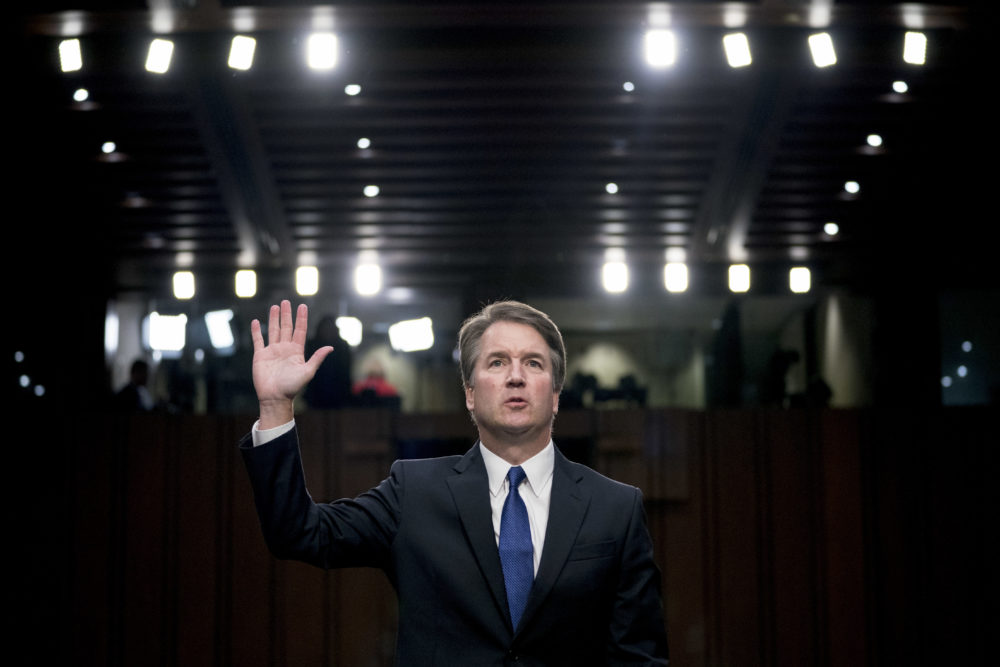 President Trump's Supreme Court nominee, Brett Kavanaugh, is sworn-in before the Senate Judiciary Committee on Sept. 4. (Andrew Harnik/AP)