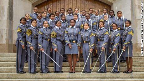 History in the making: Some of the cadets who will be among 34 African-American women who will graduate with the Class of 2019 strike a pose at US Military Academy West Point.