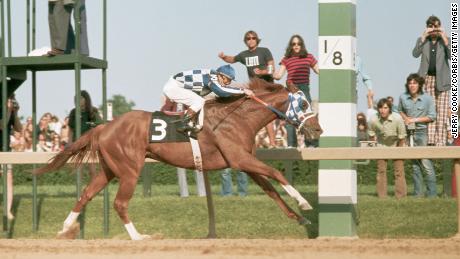 Secretariat crosses the finish line and wins the Preakness Stakes, the second leg of the Triple Crown, at the Pimlico Racetrack. The Triple Crown award consists of winning the Kentucky Derby, the Preakness Stakes, and the Belmont Stakes. Secretariat and Turcotte would go on to win the Belmont Stakes, becoming the first Triple Crown winner since Citation in 1948. (Photo by Jerry Cooke/Corbis via Getty Images)