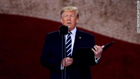 PORTSMOUTH, ENGLAND - JUNE 05:  President of the United States, Donald Trump speaks during the D-Day Commemorations on June 5, 2019 in Portsmouth, England. The political heads of 16 countries involved in World War II joined Her Majesty, The Queen on the UK south coast for a service to commemorate the 75th anniversary of D-Day. Overnight it was announced that all 16 had signed a historic proclamation of peace to ensure the horrors of the Second World War are never repeated. The text has been agreed by Australia, Belgium, Canada, Czech Republic, Denmark, France, Germany, Greece, Luxembourg, Netherlands, Norway, New Zealand, Poland, Slovakia, the United Kingdom and the United States of America. (Photo by Dan Kitwood/Getty Images)