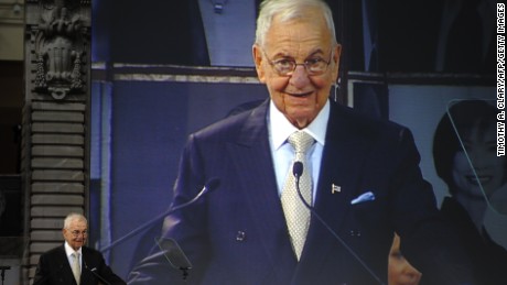 Business icon Lee Iacocca speaks after he receive honors at the Ellis Island Family Heritage Awards at the Ellis Island Immigration Museum at the Great Hall on  Ellis Island April 13, 2011 in New York. 