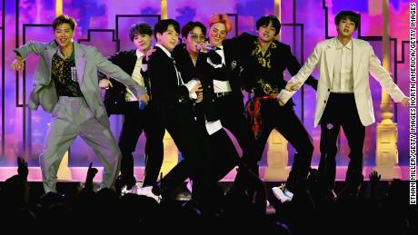  BTS perform onstage during the 2019 Billboard Music Awards at MGM Grand Garden Arena on May 1, 2019 in Las Vegas, Nevada.  