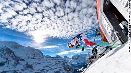 WENGEN, SWITZERLAND - JANUARY 16 : Johan Clarey of France in action during the Audi FIS Alpine Ski World Cup Men&#39;s Downhill Training on January 16, 2019 in Wengen Switzerland. (Photo by Alain Grosclaude/Agence Zoom/Getty Images)