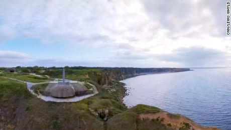 An aerial view of the cliffs of Pointe du Hoc