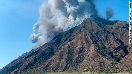 This handout photo obtained from the twitter account of @mariocalabresi shows the eruption of the Stromboli volcano on July 3, 2019 on the Stromboli island, north of Sicily. - A volcano on the Italian island of Stromboli erupted dramatically on July 3, reportedly killing a hiker and sending tourists fleeing, but firefighters could not immediately confirm any casualties. (Photo by Mario CALABRESI / Twitter account of @mariocalabresi / AFP) / Italy OUT / RESTRICTED TO EDITORIAL USE - MANDATORY CREDIT &quot;AFP PHOTO / @mariocalabresi / Mario CALABRESI&quot; - NO MARKETING - NO ADVERTISING CAMPAIGNS - DISTRIBUTED AS A SERVICE TO CLIENTS        (Photo credit should read MARIO CALABRESI/AFP/Getty Images)