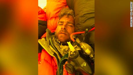 Ian Stewart covered in icicles and snow collapses in his tent after summiting Everest nearly killed him. He says what kept him going was his mantra, based on his promise to his wife. &quot;You promised Katie to get back safely.&quot; he repeated over and over. 