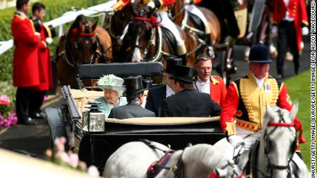 ASCOT, ENGLAND - JUNE 23:  Queen Elizabeth II arrives with the Royal Procession on day 5 of Royal Ascot at Ascot Racecourse on June 23, 2018 in Ascot, England.  (Photo by Charlie Crowhurst/Getty Images for Ascot Racecourse)