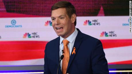 Democratic presidential hopeful former US Representative for California&#39;s 15th congressional district Eric Swalwell speaks during the second Democratic primary debate of the 2020 presidential campaign season hosted by NBC News at the Adrienne Arsht Center for the Performing Arts in Miami, Florida, June 27, 2019. (SAUL LOEB/AFP/Getty Images)