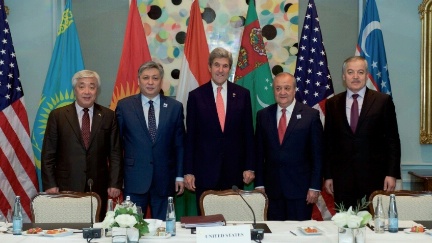 U.S. Secretary of State John Kerry poses for a photo after a meeting on December 7, 2016, in Hamburg, Germany, with the "C5+1" Foreign Ministers - from Kazakhstan, Uzbekistan, Tajikistan, and Kyrgyzstan - as the Secretary visits the German city to attend a meeting of the Organization for Security and Co-operation in Europe. The Foreign Minister of Turkmenistan was unable to attend.