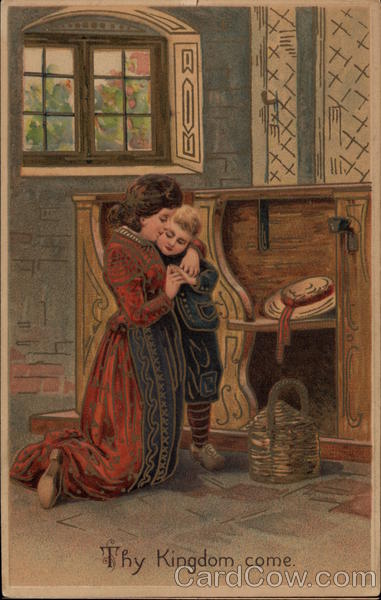 Woman and Child Praying by a Pew Religious