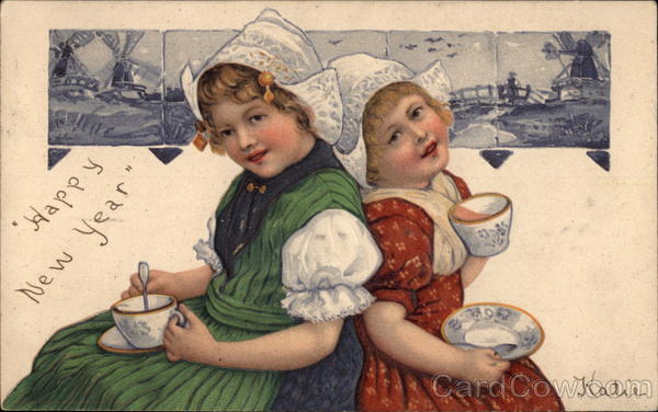 Two Dutch Girls With Teacups Dutch Children