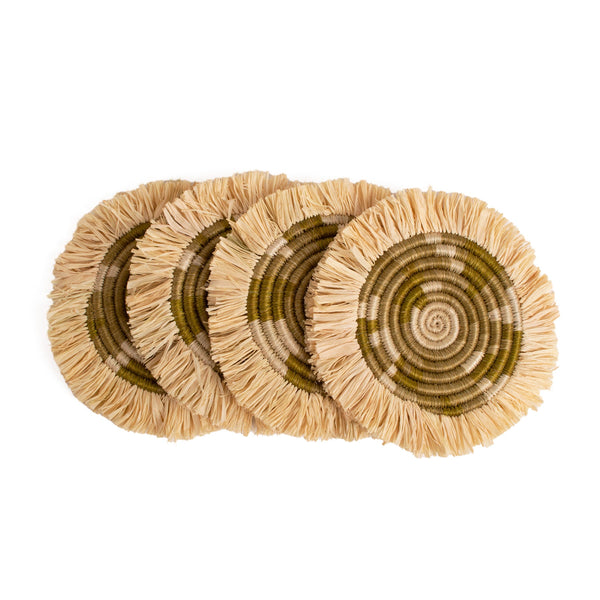 Restorative Greens Fringed Coasters - Mossy, Set of 4 by Kazi Goods