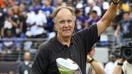 BALTIMORE, MD - SEPTEMBER 29: Former Baltimore Ravens head coach Brian Billick is introduced to the crowd and shows the Super Bowl trophy won in 2000 prior to the game against the Cleveland Browns on September 29, 2019, at M&amp;amp;T Bank Stadium in Baltimore, MD.  (Photo by Mark Goldman/Icon Sportswire via Getty Images)