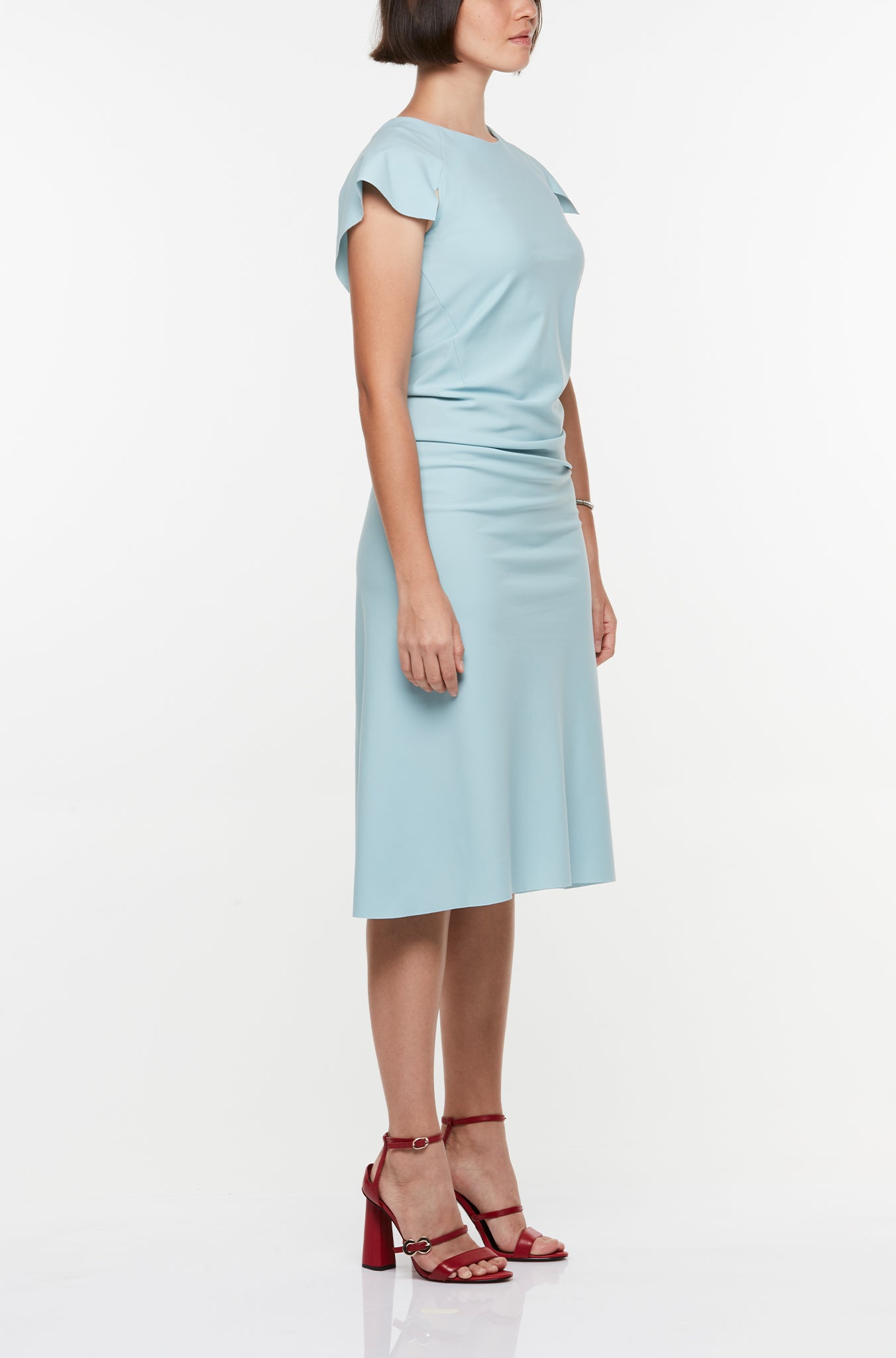 DRAPED SLEEVES SINGLE SEAM SHEATH DRESS