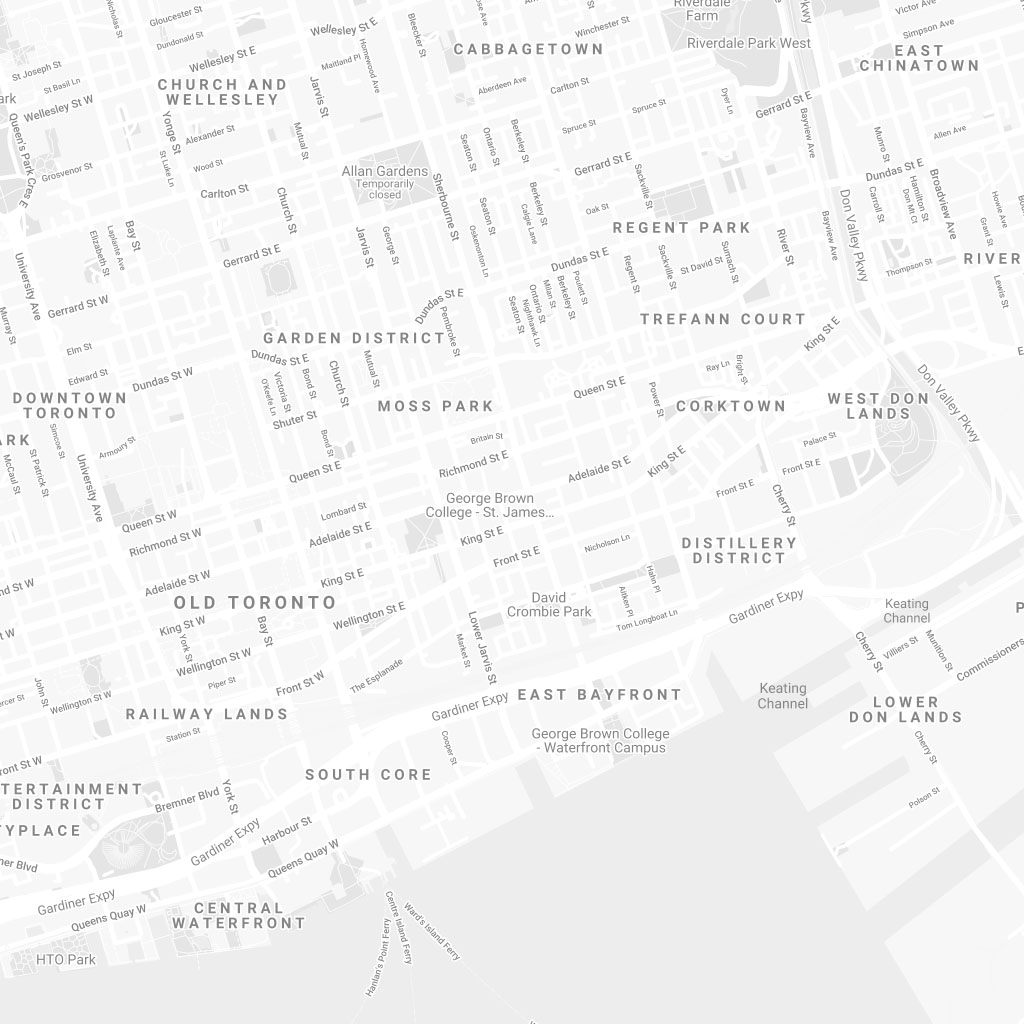 Zooming in on a map of Toronto, Ontario