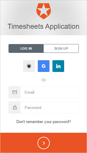 Example timesheets application login screen