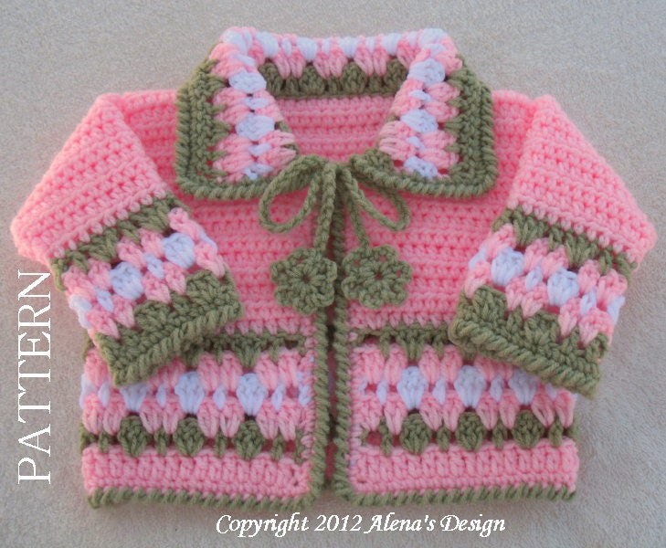 PDF Instant Download - Crochet Pattern 045 - Blossom Baby Jacket - 3, 6, 12, 24 months by AlenasDesign