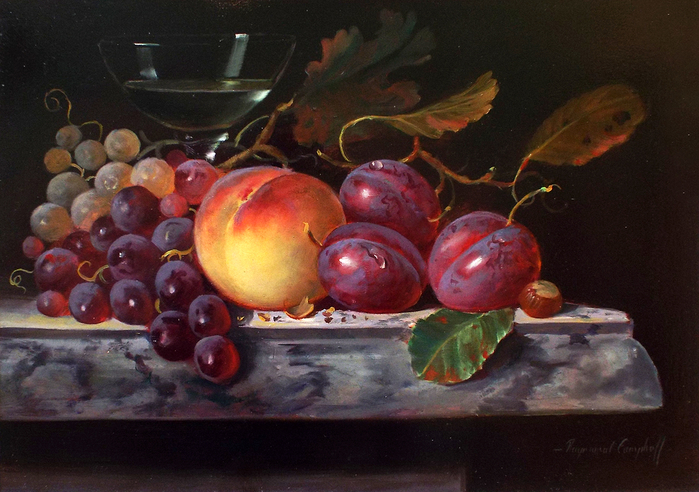 Raymond-Campbell-Still-Life-Peach-and-Grapes (700x492, 405Kb)