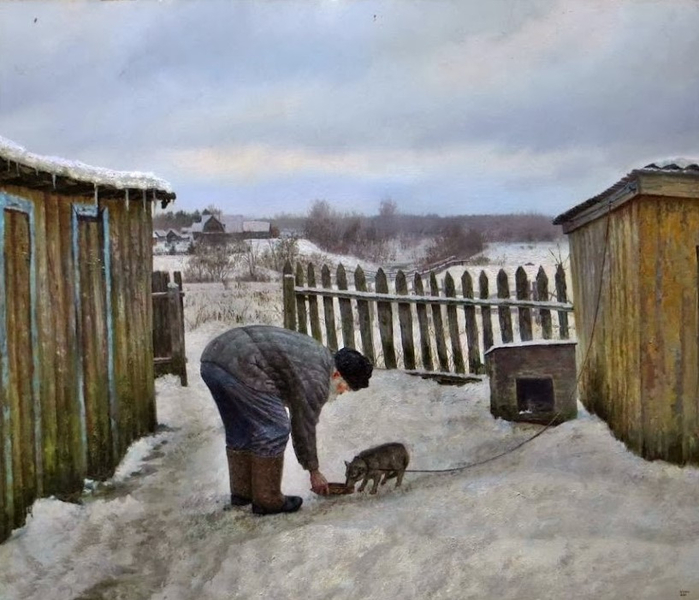 Проваторов Геннадий Геннадьевич (Россия, 1957 - 2012) «Крестьянин с собакой» 2009 (700x600, 345Kb)