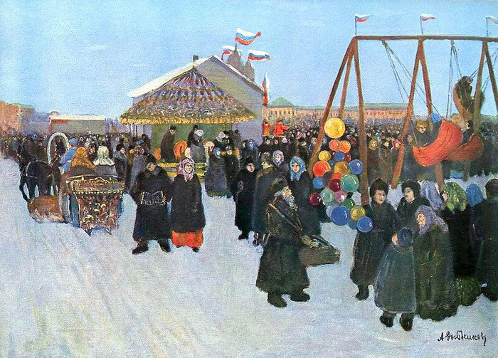 А.  ыбников. Народное гулянье на Девичьем поле на Масленице. 1913. (700x503, 512Kb)